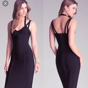 Bebe Black Strap Petite Bandage Dress Contemporary Feminine Party Event Evening